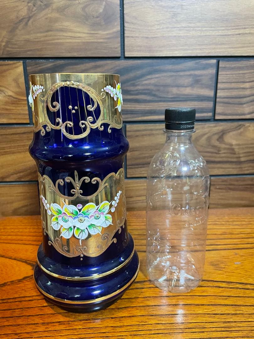 ベネチア　ボヘミア　金彩　大型　飾りグラス　ジョッキ　花瓶