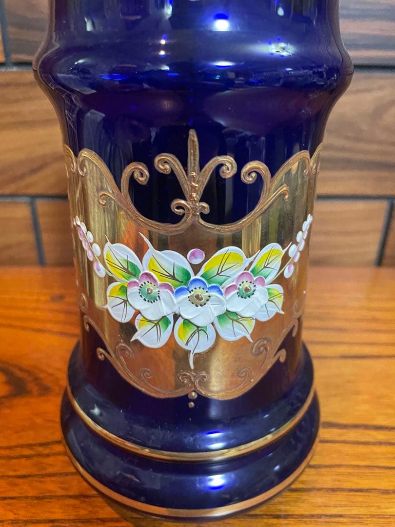 ベネチア　ボヘミア　金彩　大型　飾りグラス　ジョッキ　花瓶