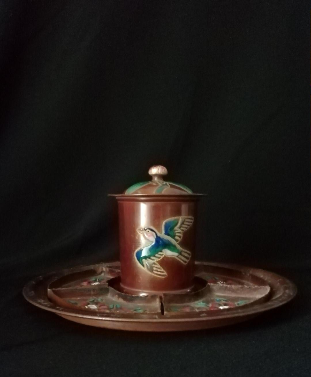 逸品　珍品　安藤七宝A　銅製　槌起七宝　盆　小物入れ　銘々皿　和骨董アンティーク