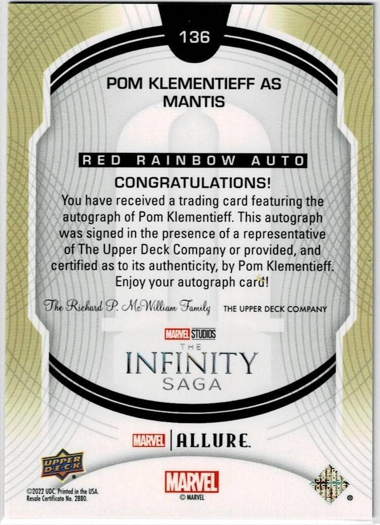 マーベル マンティス ポム・クレメンティエフ22UDMarvel直筆サインカード
