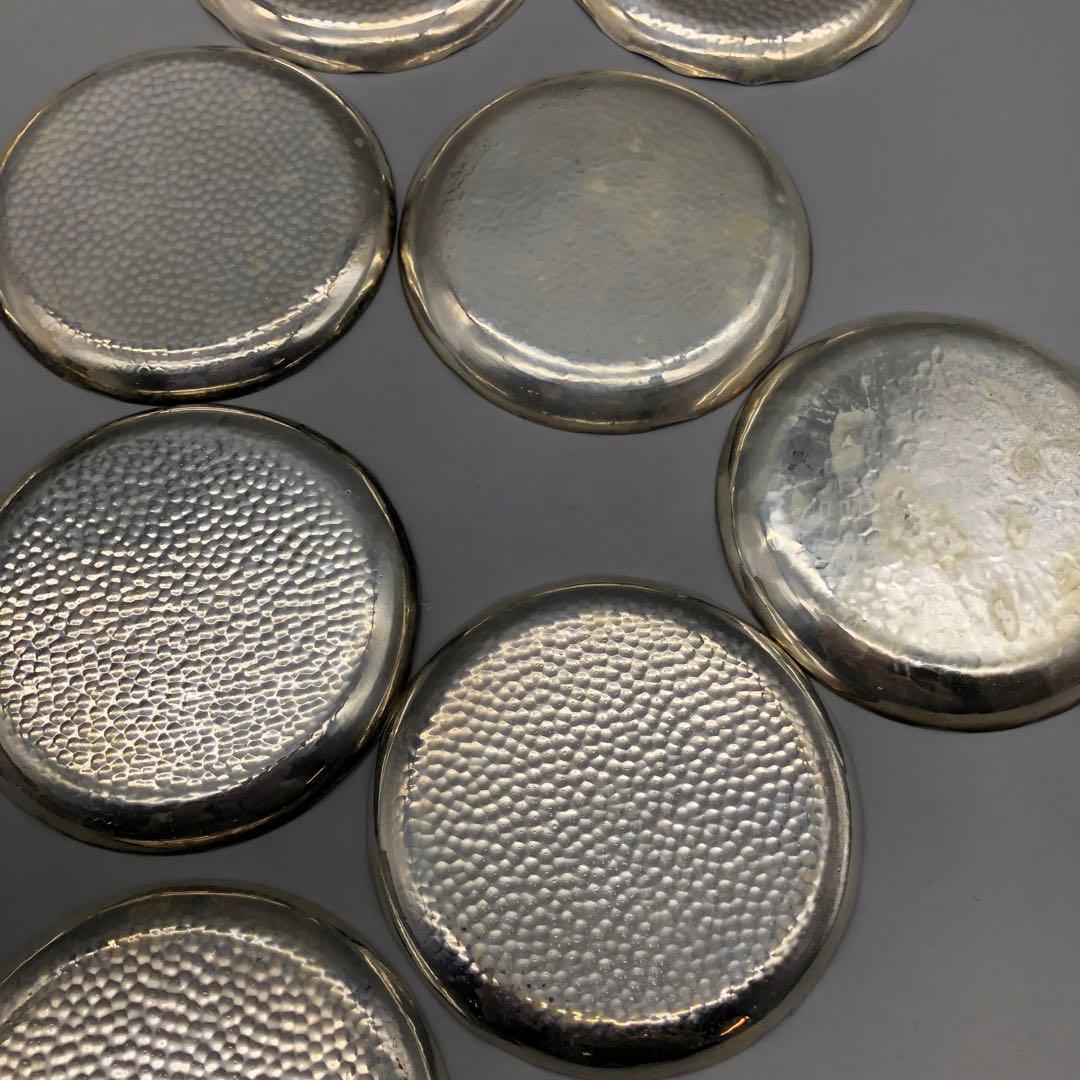 木箱入り槌打ちシルバーハンマード仕上げ小皿茶菓子プレート10cm 銘々皿11枚