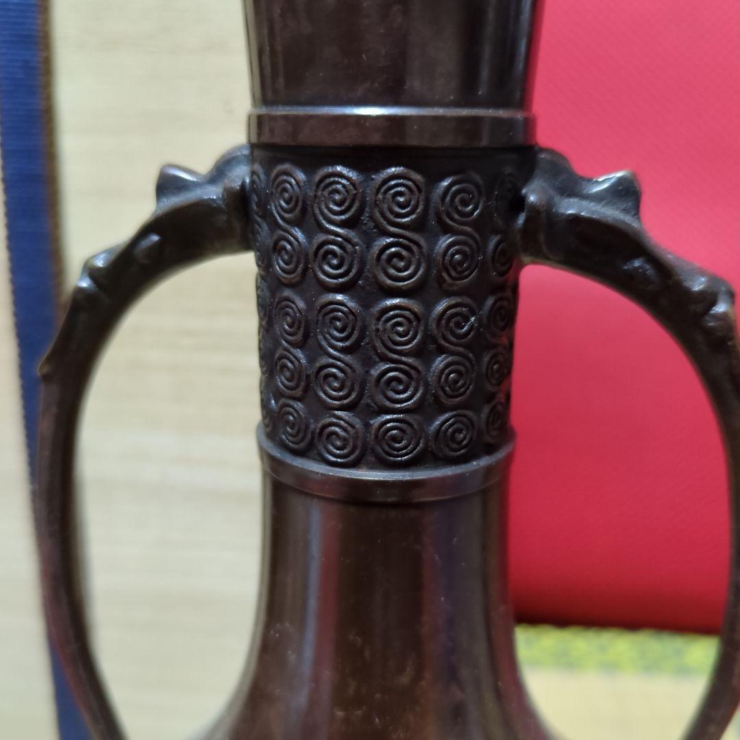 茶花花器、胡銅龍耳、高岡銅器