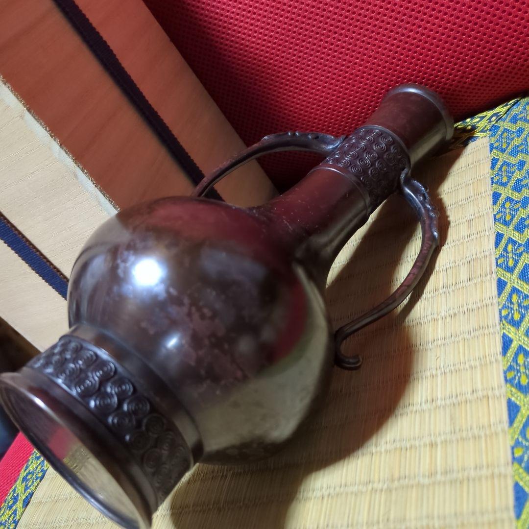 茶花花器、胡銅龍耳、高岡銅器