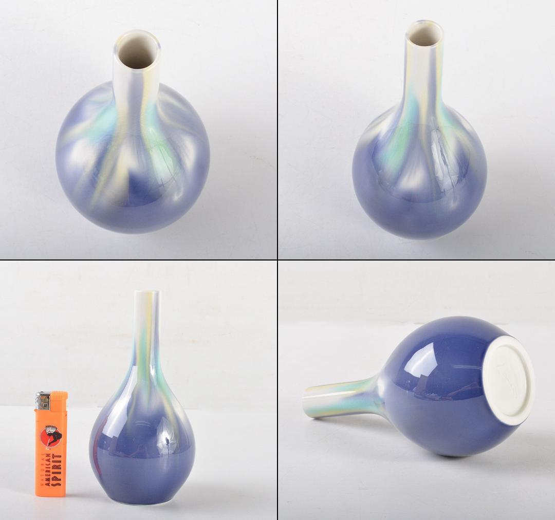 九谷焼　四代　徳田八十吉作　彩釉　一輪挿し　花入れ　共箱　D　R5100