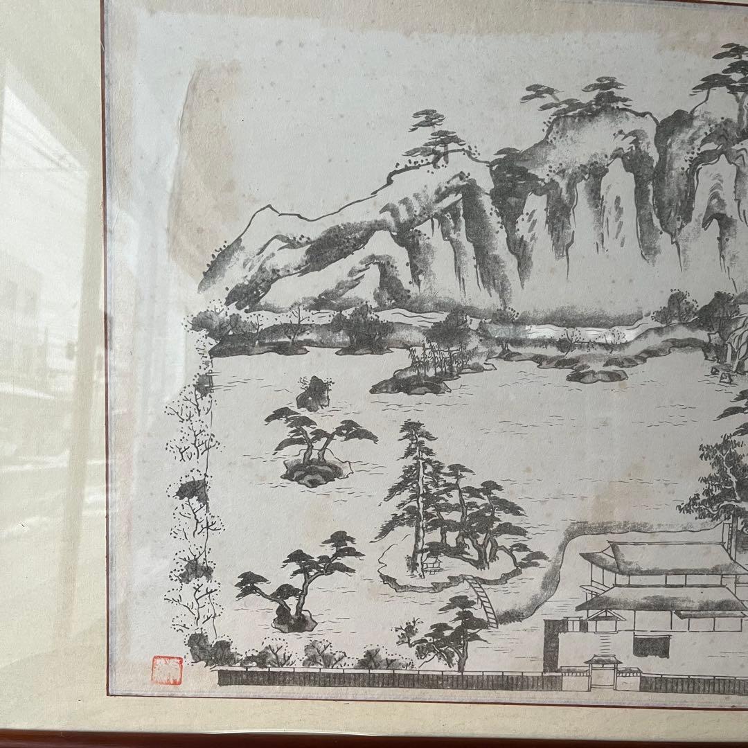 【アンティーク】額装 額縁 水墨画 日本画 風景画 骨董品 美術品 オブジェ
