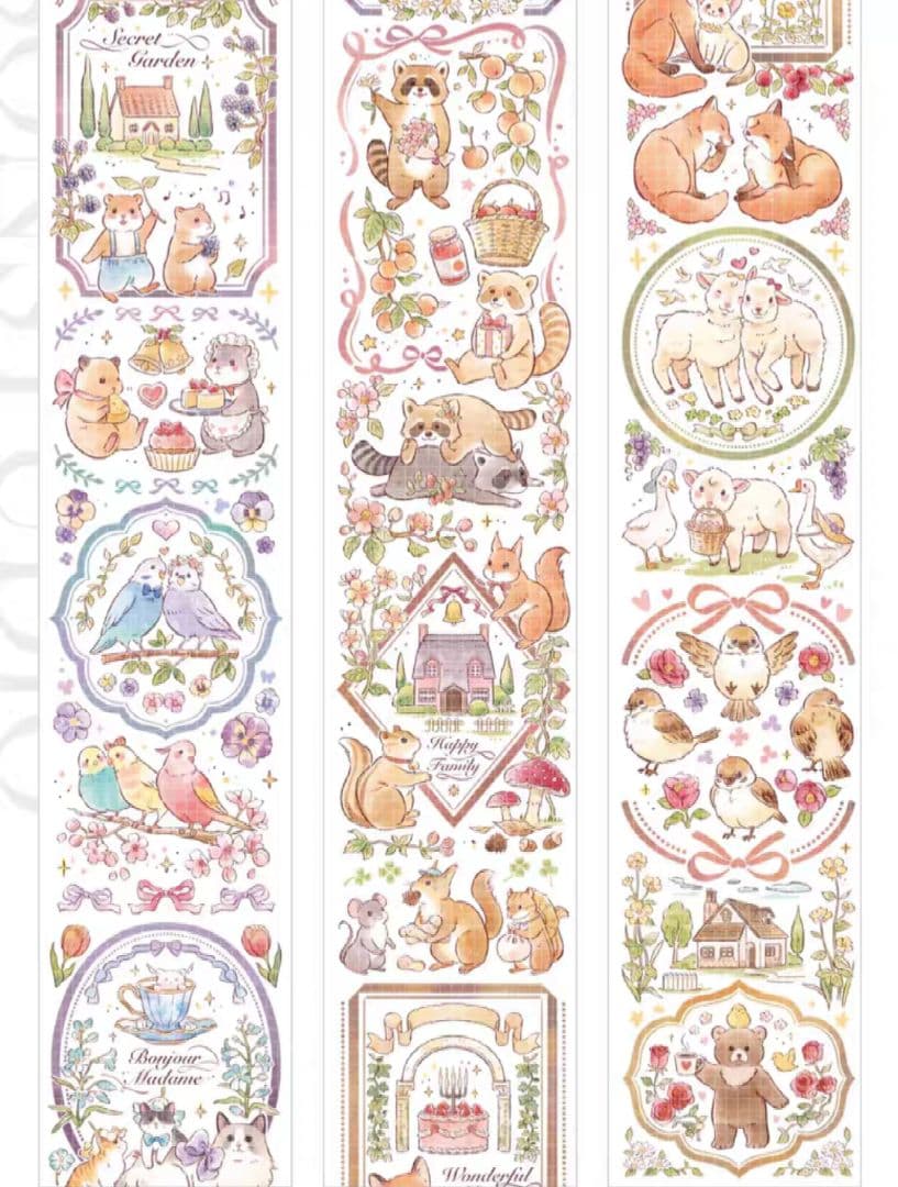 巻売 631★ 海外 マスキングテープ マステ PET 兎 猫 羊 鳥 動物