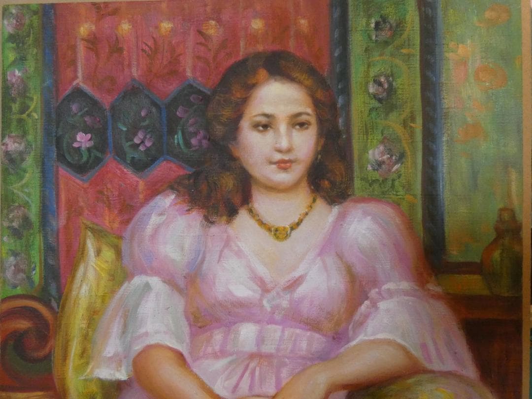 油絵　額付き　中山忠彦　F8 【　憩　】手描き　肉筆