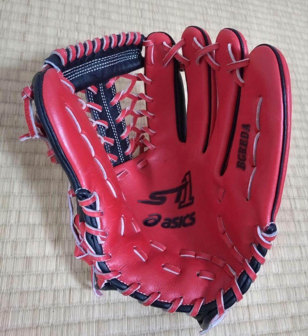 【2個セット・美品】asics 野球グローブ 赤黒＆オレンジ