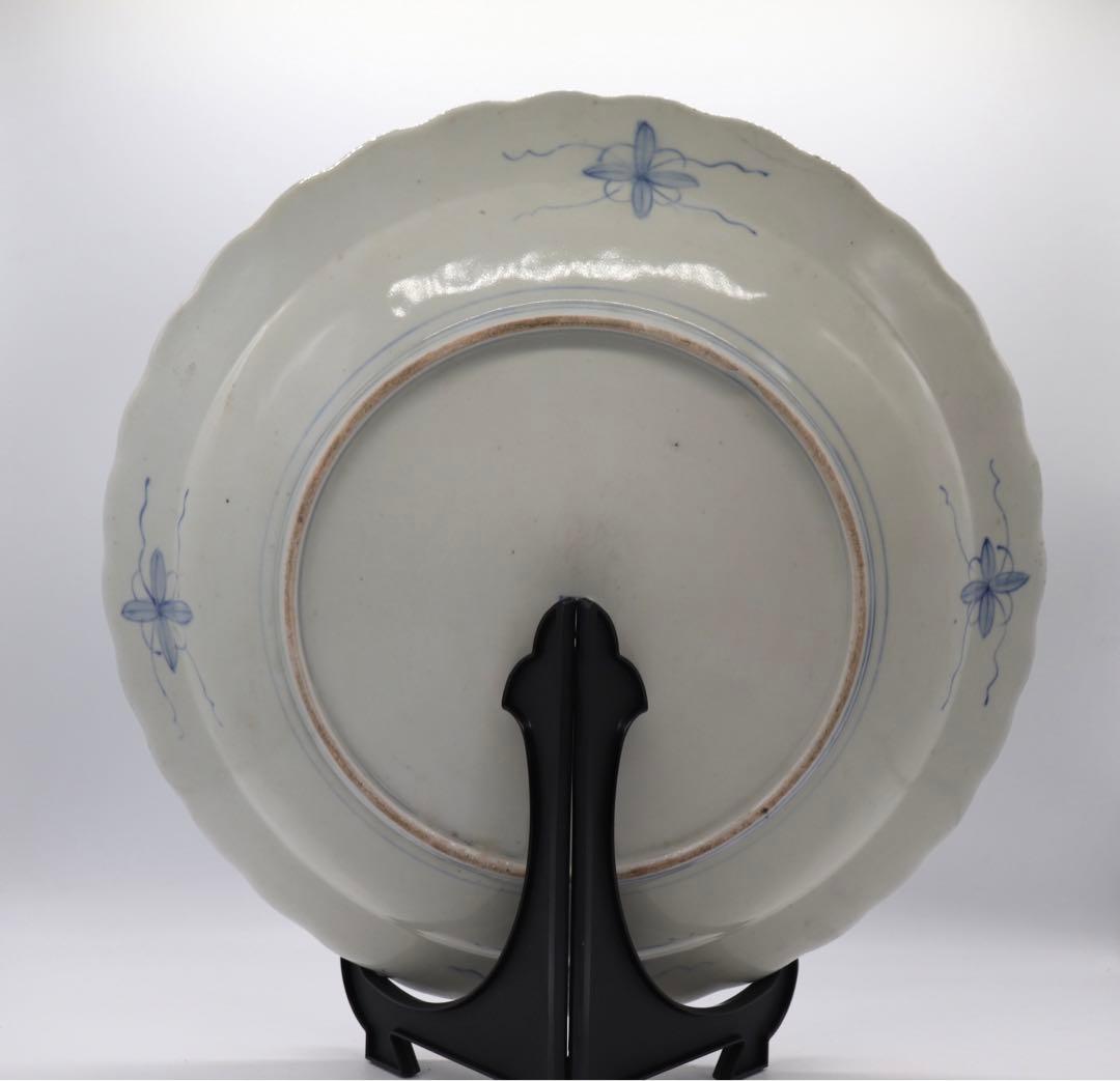 青華釉裏紅　山水紋花口大皿　送料込み0801