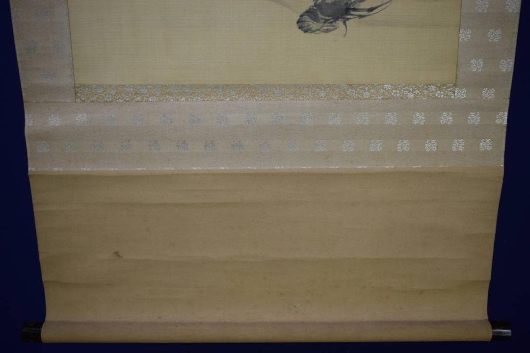 真作/松村景文/伊勢海老図/軸先蒔絵/布袋屋掛軸HH-479