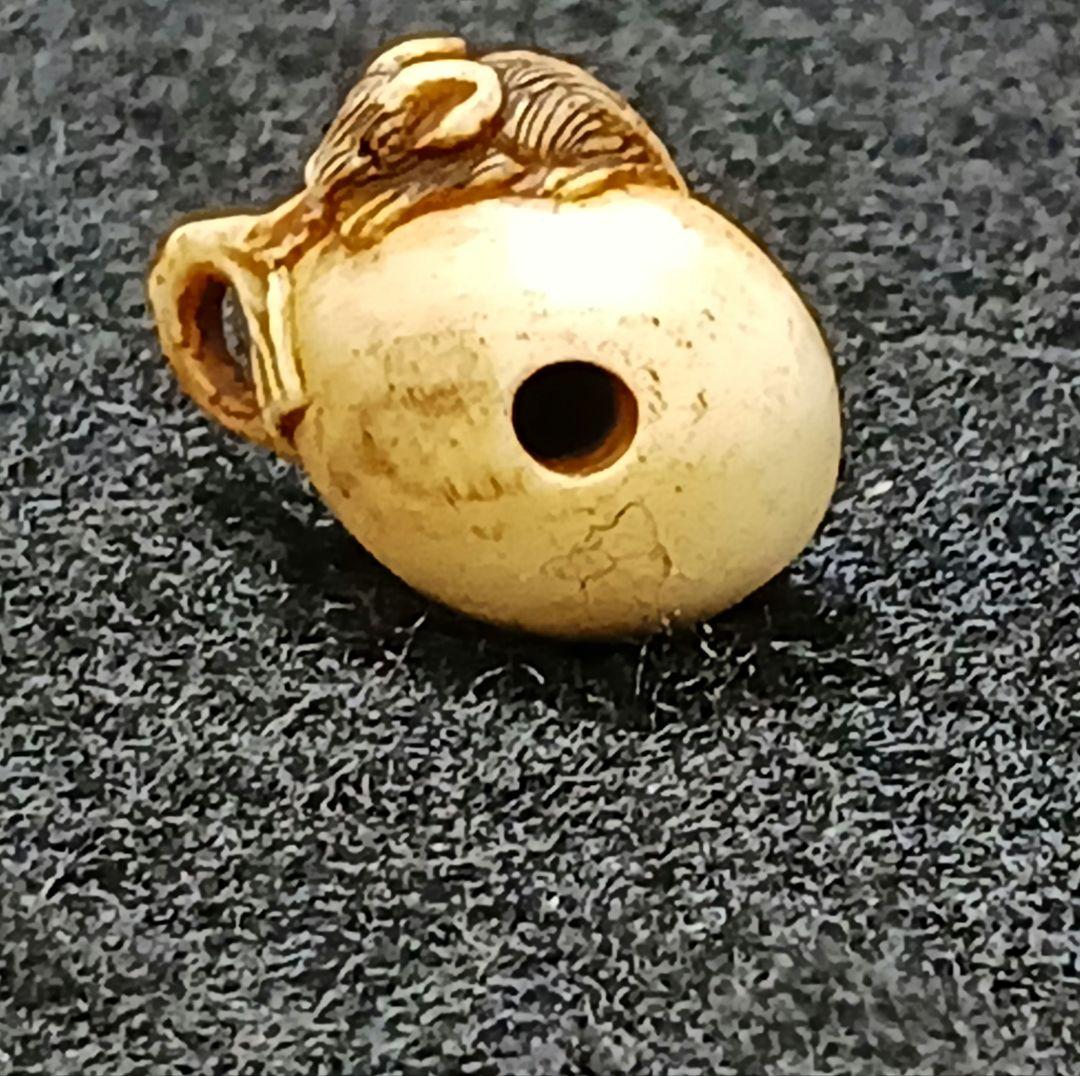 X115-5 江戸期 超極小細工 鼠茄子根付 提物　ひ