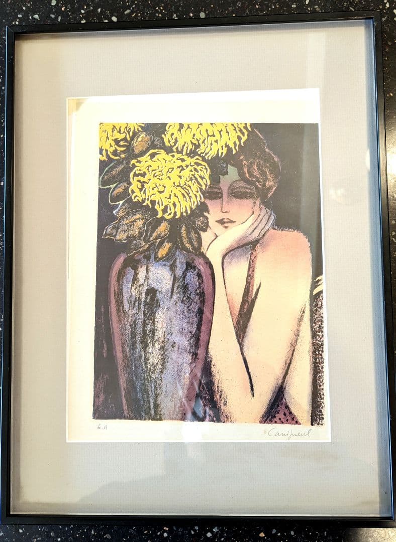 『昔々』直筆サイン入り　ジャン=ピエール・カシニョール　絵画　額セット　女