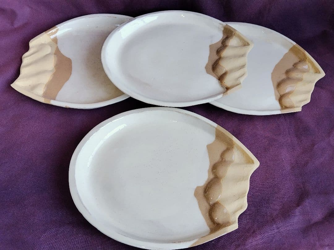 白釉八寸楕円皿 4枚 (未使用 新品同様)