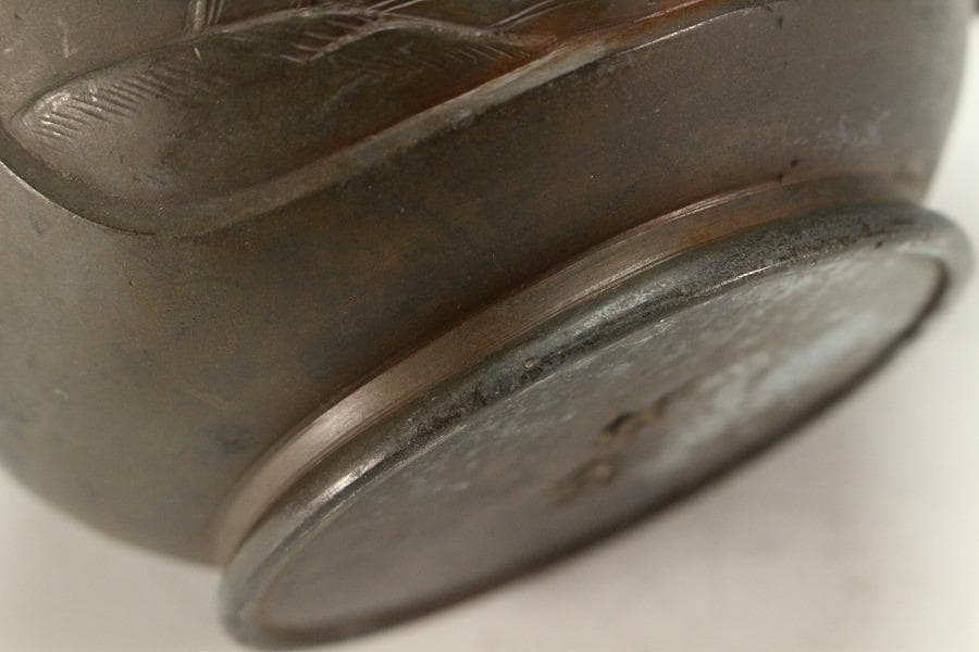 古銅 象耳 花鳥紋 香炉 古美術(K-LC955)