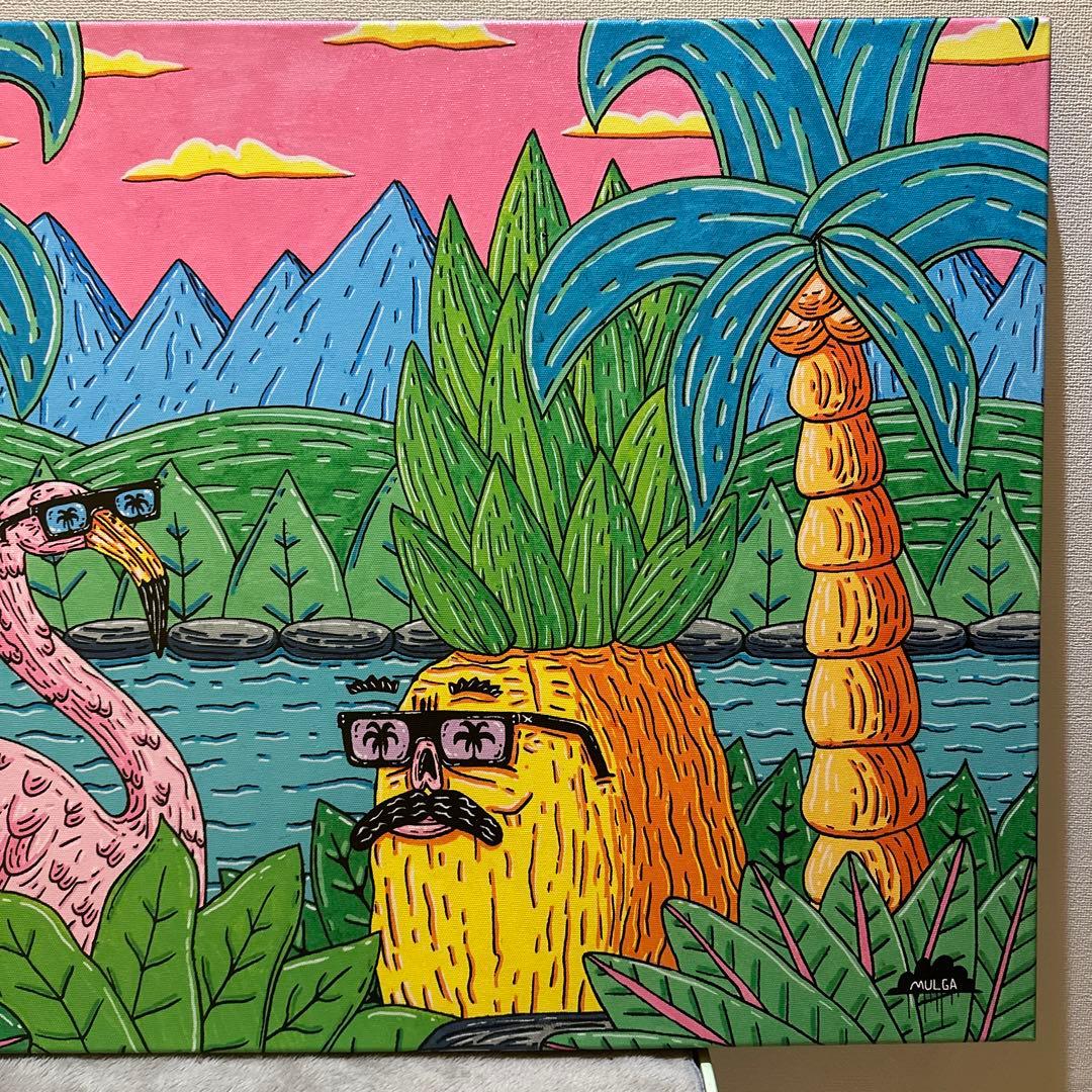 モルガ　MULGA インテリアアート　フラミンゴとパイナップルのアート