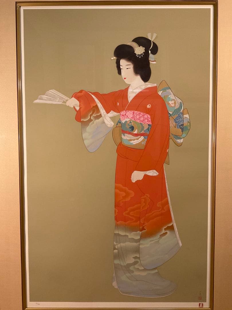 上村松園　「序の舞」　シルクスクリーン　落款・エディション・作品証明シール有り