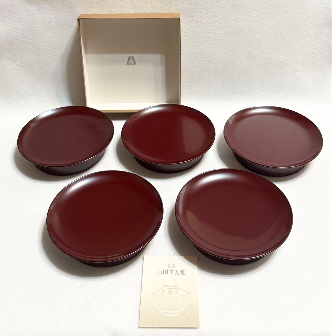 山田平安堂 漆器 高台菓子皿 銘々皿 5客揃 和食器 茶道具 菓子器 盛皿 漆