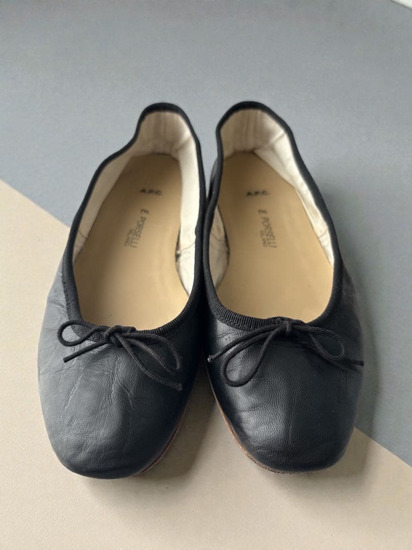 PORSELLI A.P.Cレザーバレエシューズ 黒 24cm 38サイズ