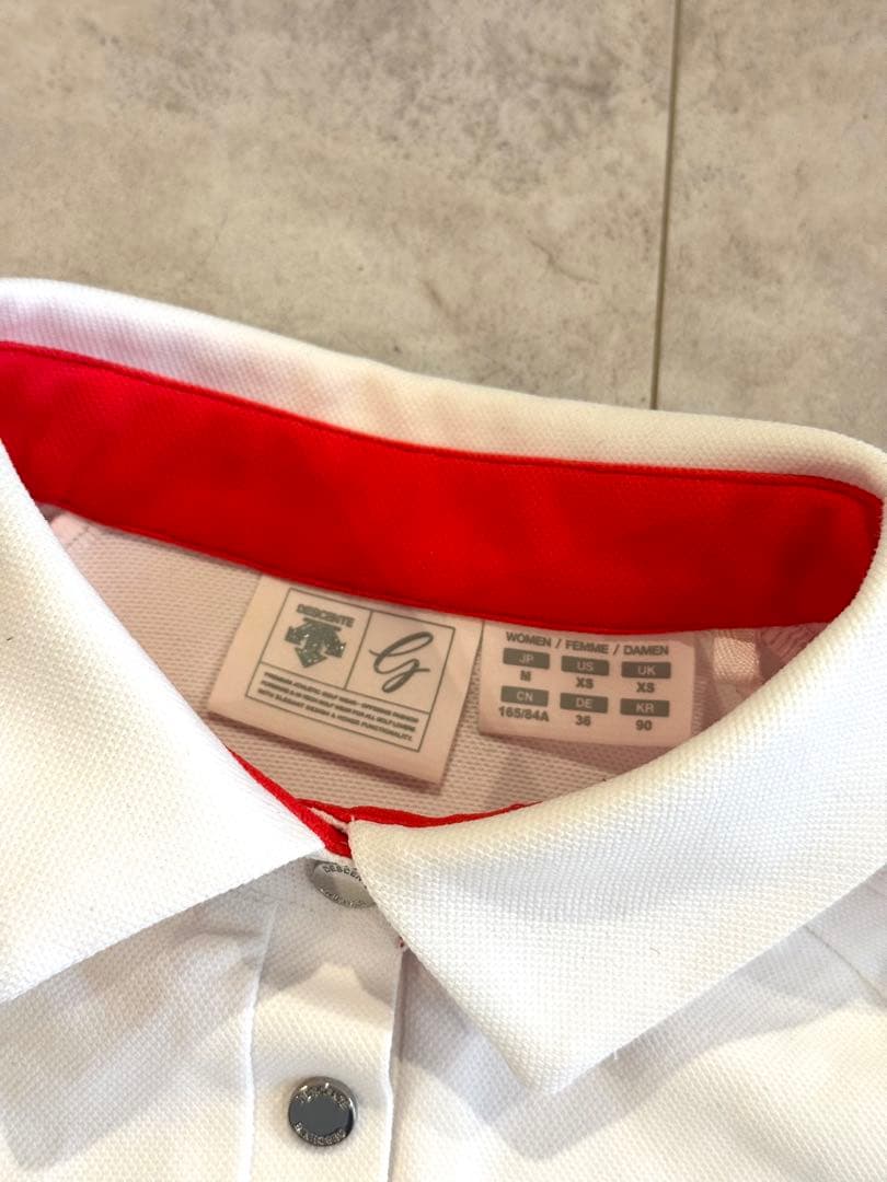 デサント　ゴルフ　レディース長袖ポロシャツ ホワイト/レッド M