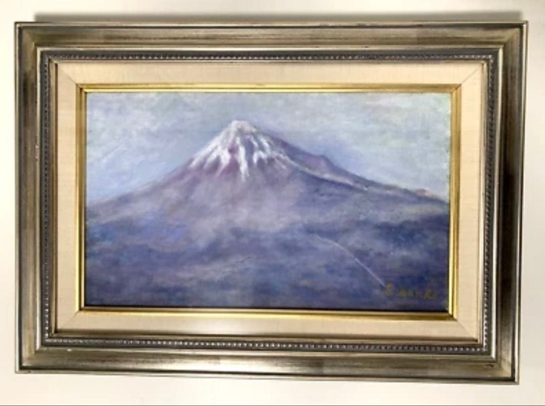 油彩画 富士山 絵画 額縁付き インテリア 壁掛け 43cm x 60cm