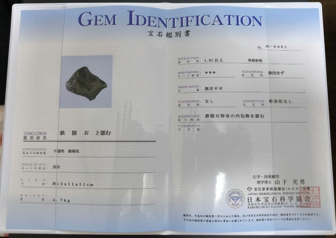 ナンタン隕石 約4.6kg 鑑別書付 極上品質 良型 鉄隕石