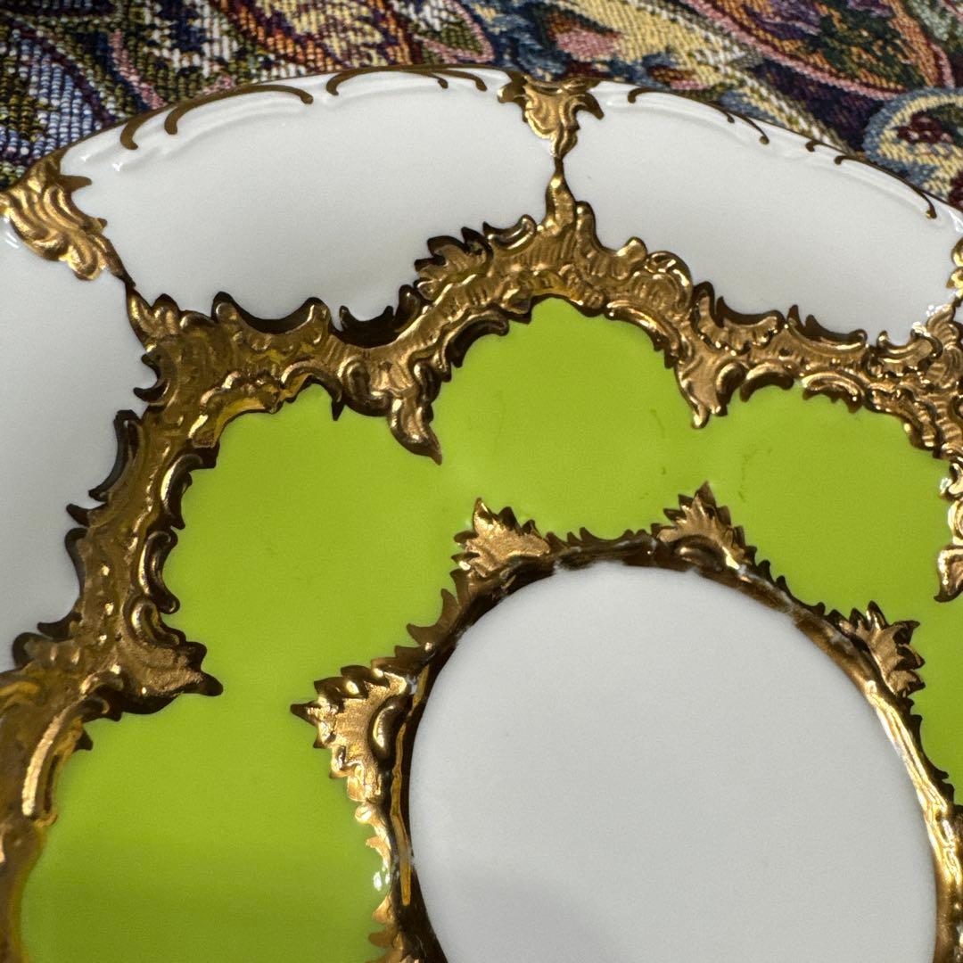 マイセン　ティーカップ・ソーサーセット ホワイト・グリーン・ゴールド