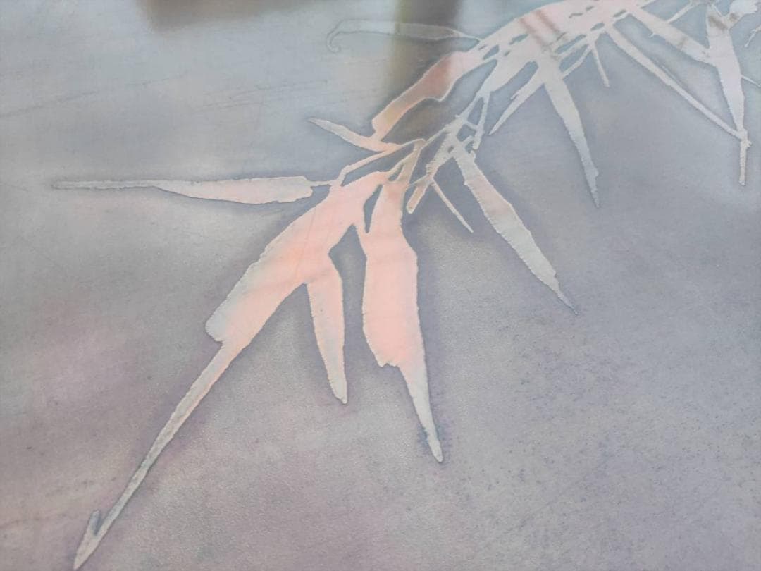 【時代物】竹林画☆彫刻板☆銅版張り☆折れ足 テーブル アンティークテーブル