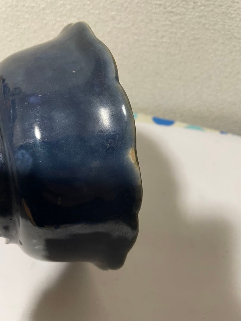 中国古美術　清時代霁蓝釉茶碗