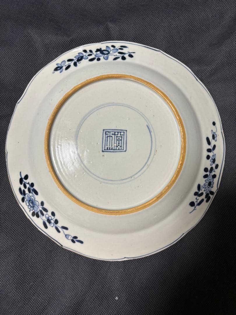 中国古美術 清の乾隆時代 青花　山水風景　大皿25cm　染付