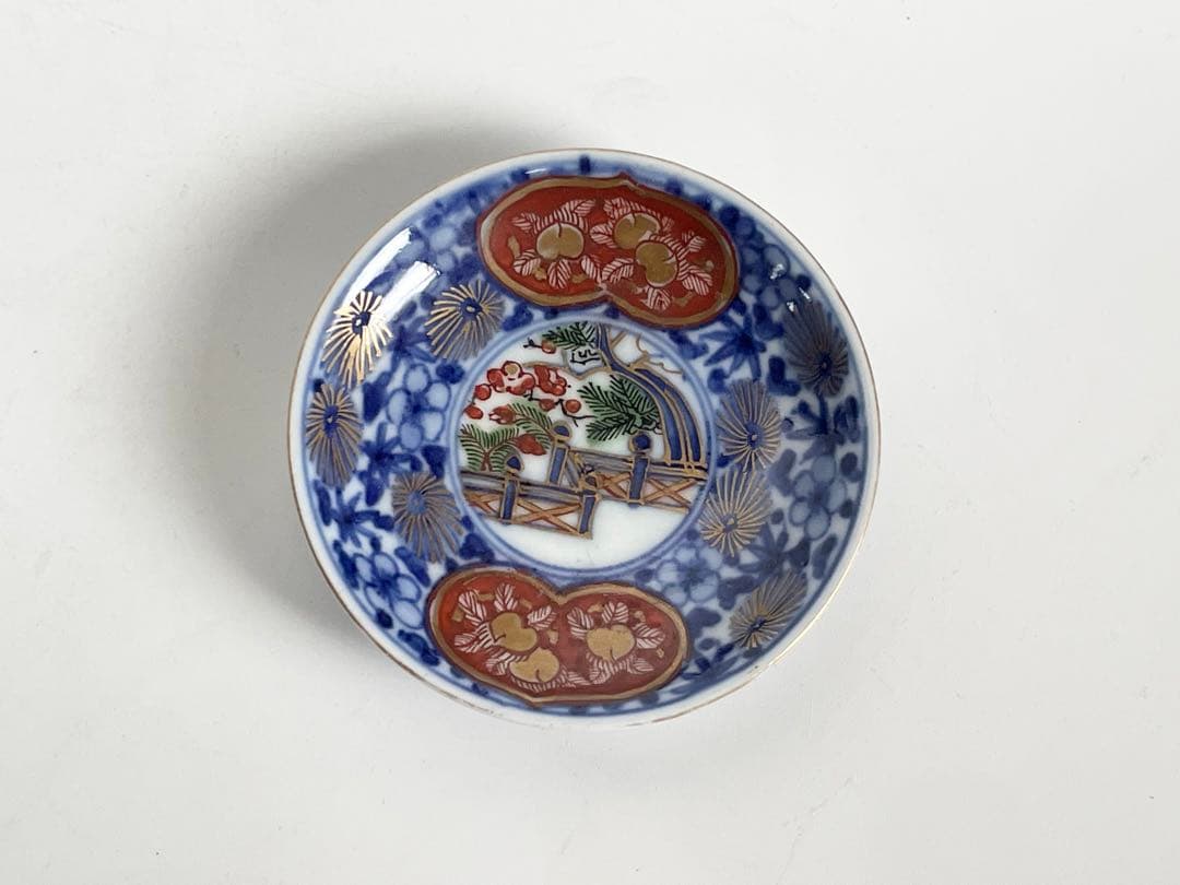 骨董　アンティーク　豆皿　手塩皿　2枚　金襴手　色絵　梅松　大明嘉靖年製
