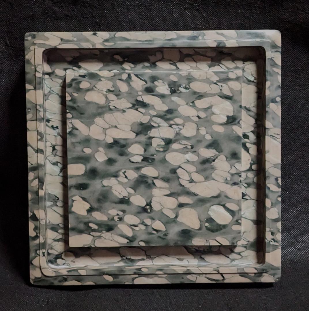 【石渠方硯　豆斑玉石　大型加厚6㎏】◆淡紫と深緑の豆斑美石 ◆珍品◆布化粧箱