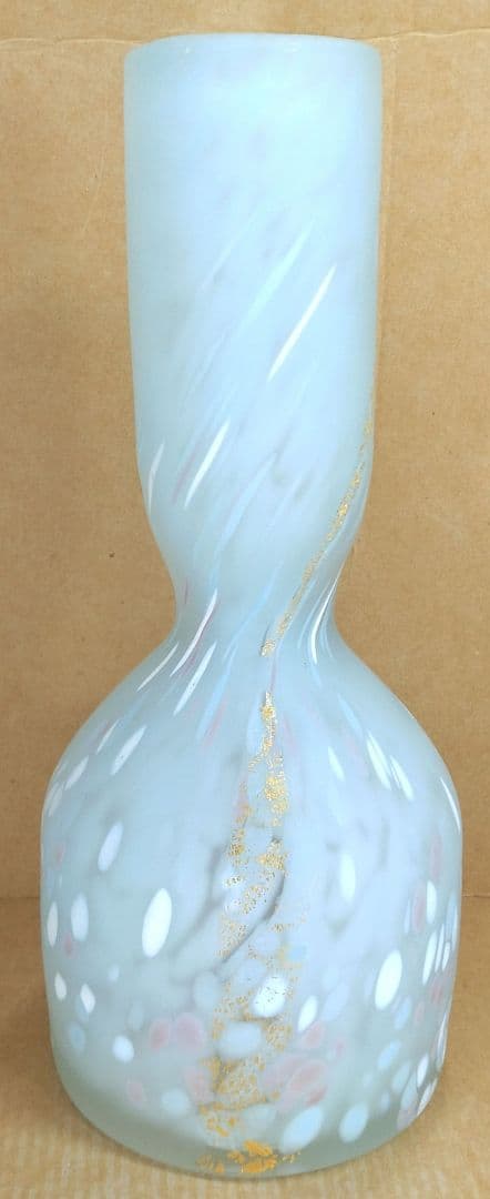 【本物保証】藤田喬平 手吹 金彩 花瓶(砧形,水色,白,金彩) 共箱 栞 極美品