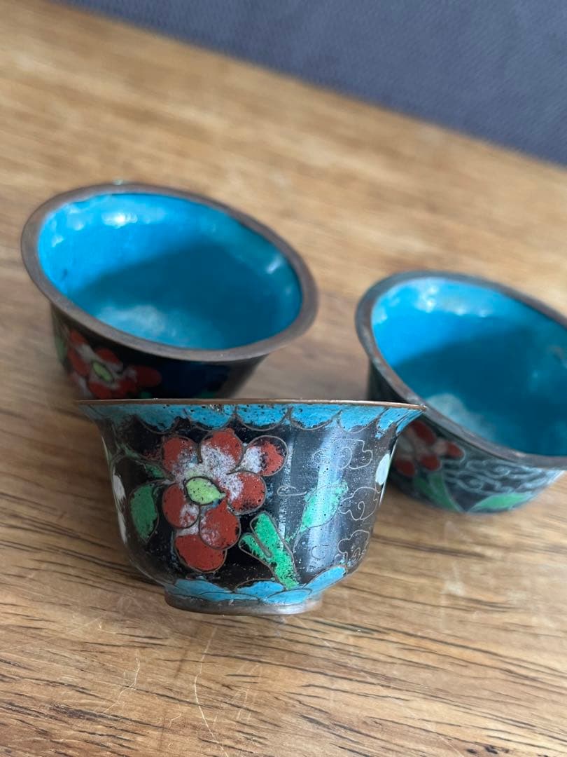 清朝末期 中華民国時代 中国七宝 七宝焼　ガラス工芸 お猪口 中国古美術