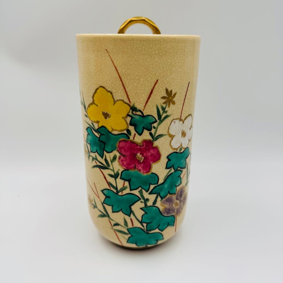 【仁清　色絵　長水指　春風　淡々斎】骨董　アンティーク　インテリア