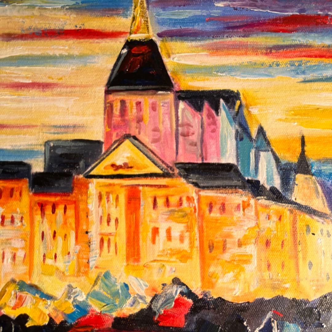 手書き油絵 モンサン・ミッシェル 額付 肉筆絵画 インテリア 油彩画