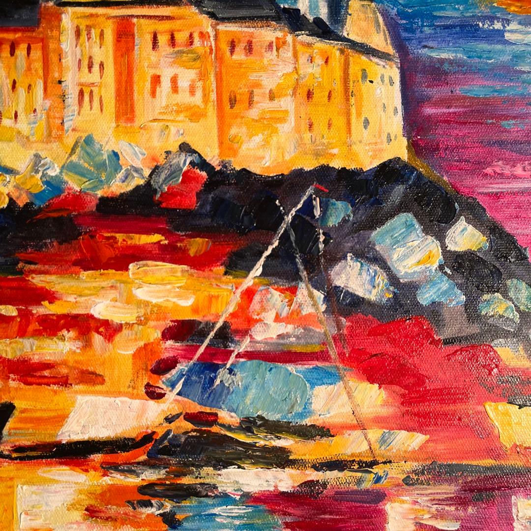 手書き油絵 モンサン・ミッシェル 額付 肉筆絵画 インテリア 油彩画