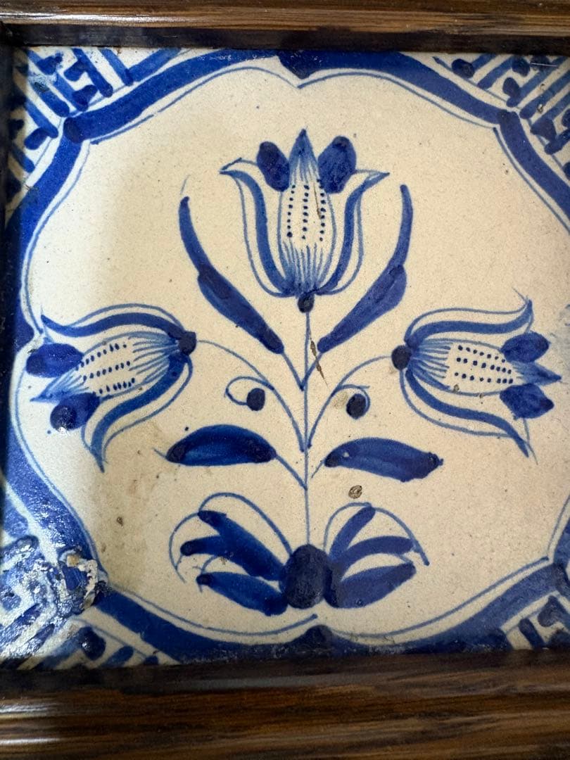 18‐19世紀オランダ デルフトタイル 額装『花柄』陶器 アンティーク