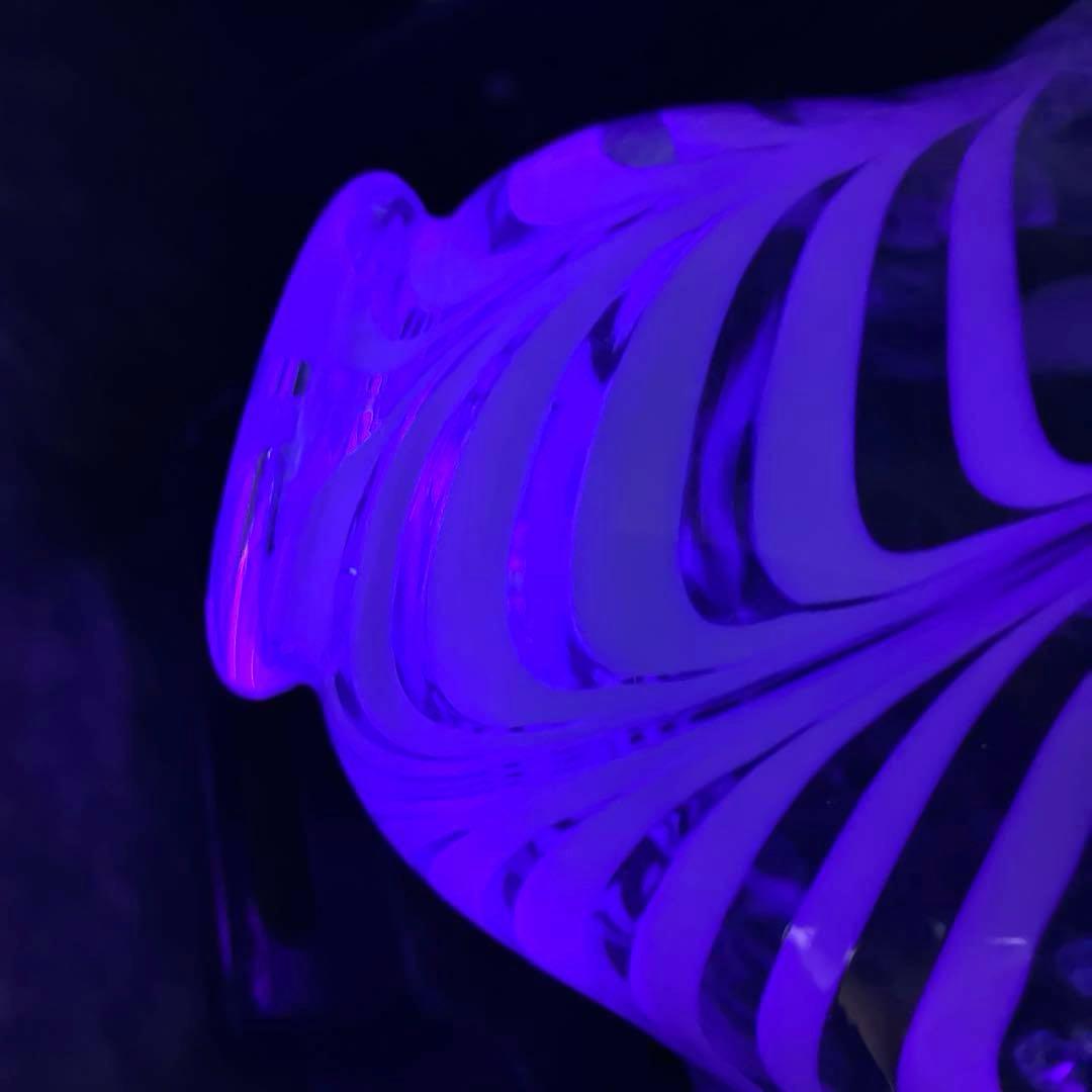 骨董　時代ガラス　希少　電笠フリル　掻き揚げ紋　　水色ガラス　菓子鉢　ウラン１客