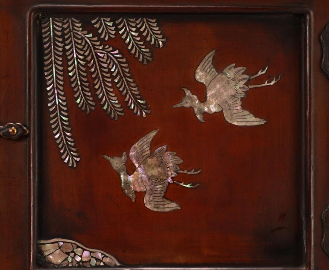 BK431　時代唐木　木製漆器　器局　螺鈿細工扉　雲意匠金具　煎茶道具