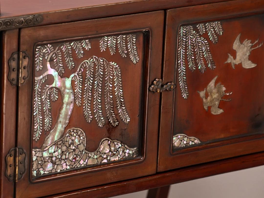 BK431　時代唐木　木製漆器　器局　螺鈿細工扉　雲意匠金具　煎茶道具