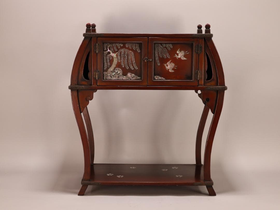 BK431　時代唐木　木製漆器　器局　螺鈿細工扉　雲意匠金具　煎茶道具