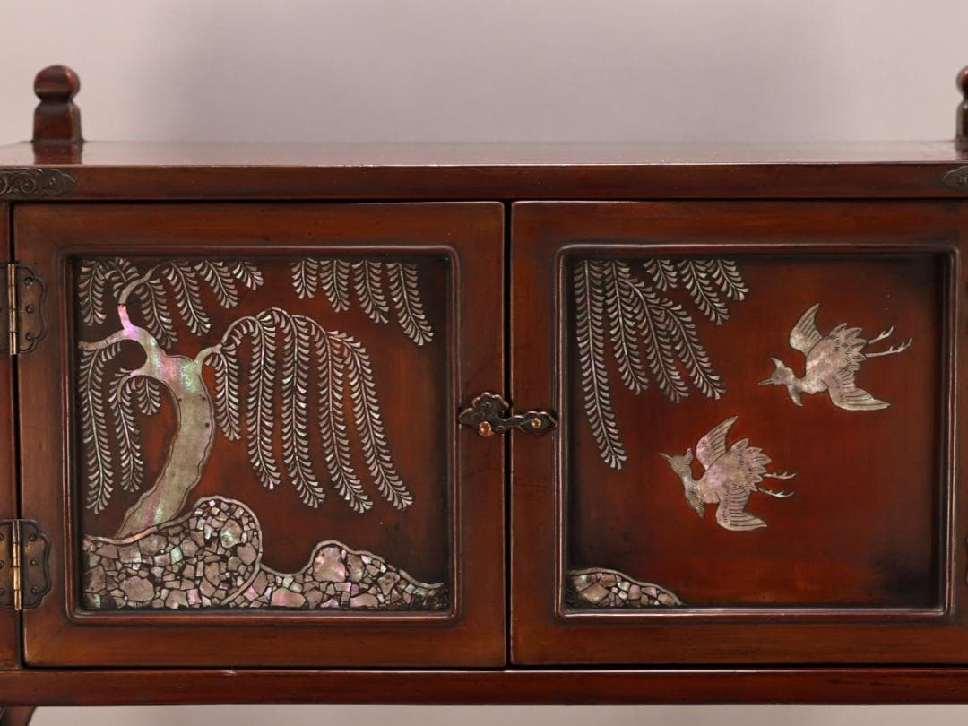 BK431　時代唐木　木製漆器　器局　螺鈿細工扉　雲意匠金具　煎茶道具