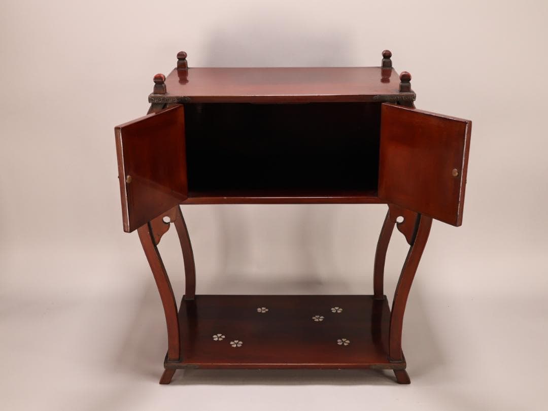 BK431　時代唐木　木製漆器　器局　螺鈿細工扉　雲意匠金具　煎茶道具