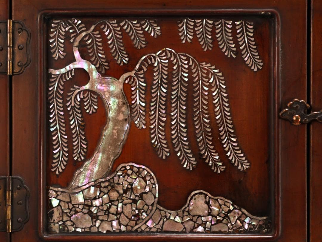 BK431　時代唐木　木製漆器　器局　螺鈿細工扉　雲意匠金具　煎茶道具