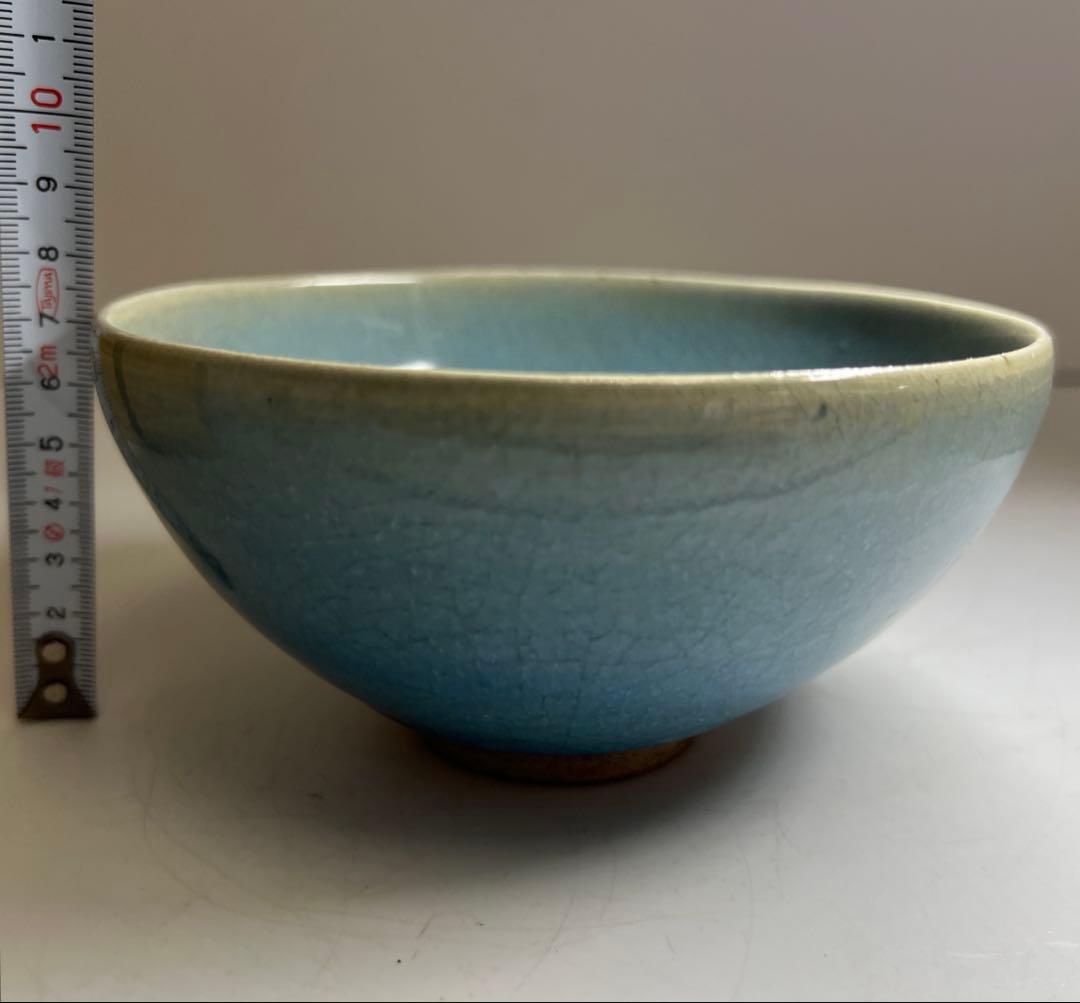 中国古玩　辰砂茶碗　木箱付　口径14.3㎝　東Y7-1223①タニト