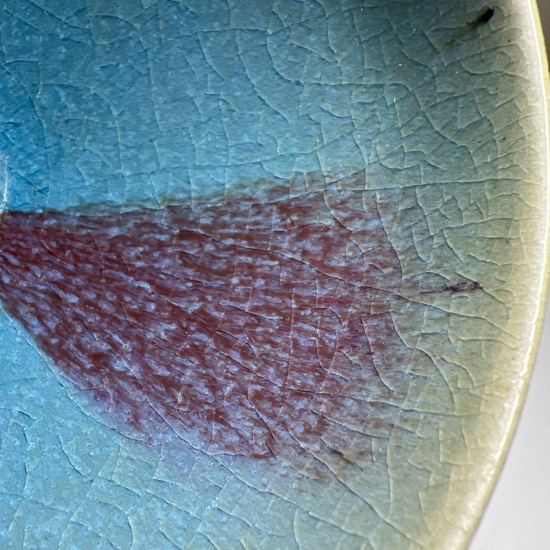 中国古玩　辰砂茶碗　木箱付　口径14.3㎝　東Y7-1223①タニト