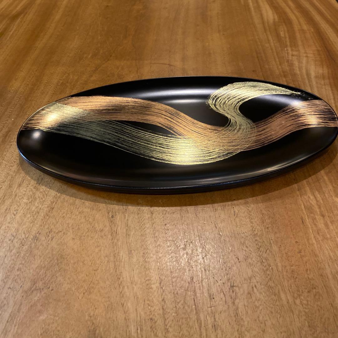 宮内庁御用達 山田平安堂 オーバルプレート 龍水 漆器 金蒔絵