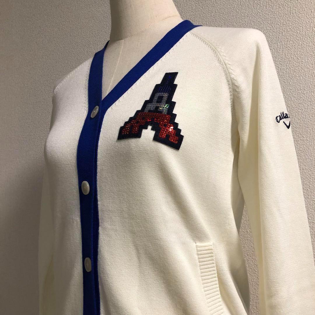 キャロウェイ★ウール混 ニット カーディガン ホワイト Sサイズ