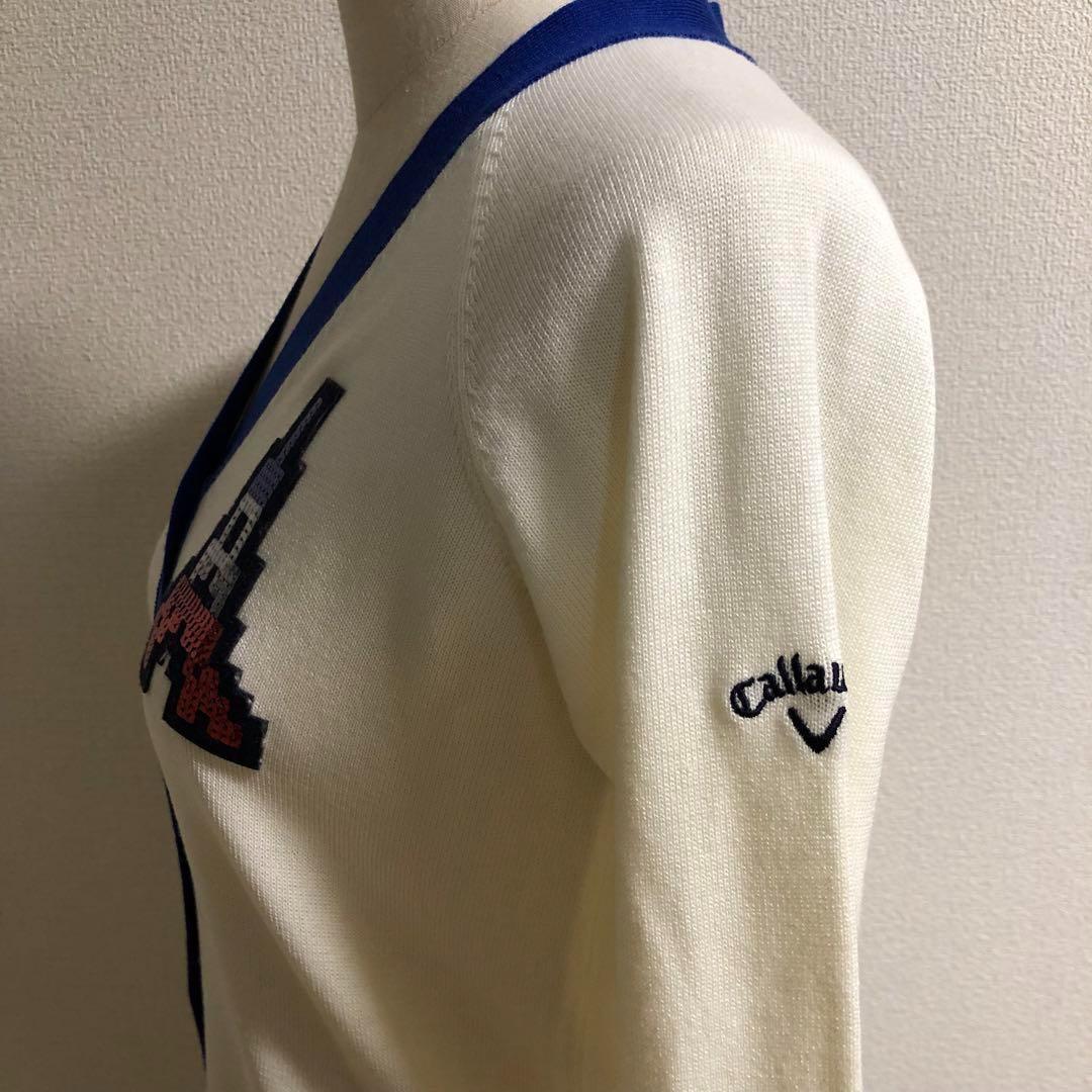 キャロウェイ★ウール混 ニット カーディガン ホワイト Sサイズ