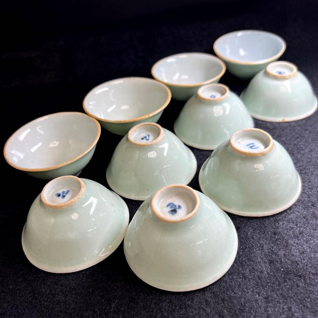 中国清朝時代　南京青磁煎茶碗10客　口径約6.5㎝　東Y7-1208☆2Fトコオ
